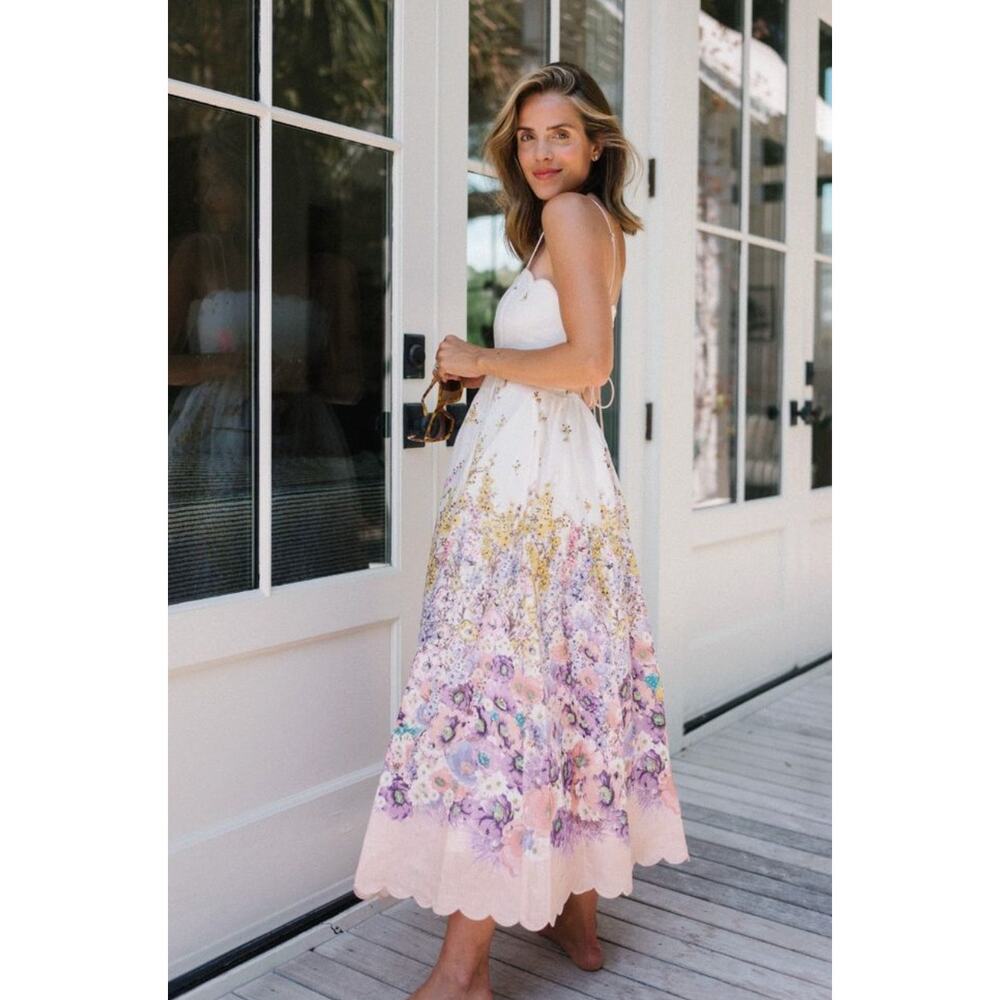 Zimmermann Dress 3 Large Jude Peach Gradient Floral Scalloped Midi Romantic Chic - Picture 2 of 16